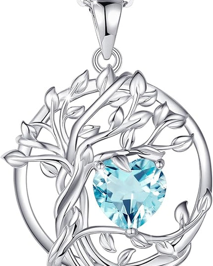 FANCIME Tree of life Birthstone necklace Sterling Silver Pendant Birthstone Necklace Gemstone Anniversary Birthday Jewelry Christmas Gifts for Mom Her Wife