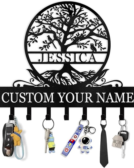 Kotagi Personalized Key Holder Wall Mount | Custom Name Tree of Life Metal Key Hook | Key Hooks for Wall | Key Holder Wall Hanging | Home Metal Decor for Living Room, Front Door, Entryway