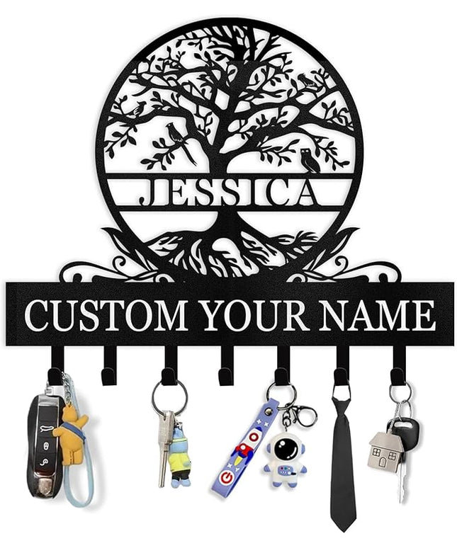 Kotagi Personalized Key Holder Wall Mount | Custom Name Tree of Life Metal Key Hook | Key Hooks for Wall | Key Holder Wall Hanging | Home Metal Decor for Living Room, Front Door, Entryway