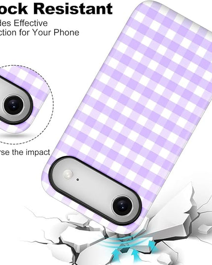 Magnetic for iPhone 17 Air Case Cute Checkered Stripes Phone Case for Women Girls, Shockproof Slim TPU and Hard PC Protective Phone Cover Compatible with MagSafe Designed, Purple