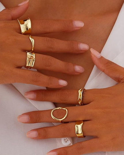 Chunky Rings for Women Adjustable Thick Rings Set Trendy Statement Stackable Ring for Women Chunky Jewlery Irregular Dome Flower Finger Knkuckle Thumb Ring