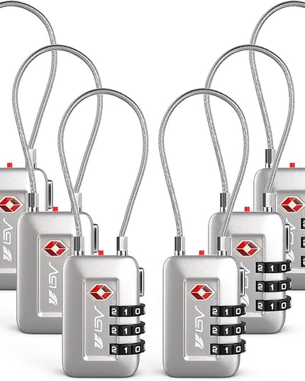 TSA Accepted Luggage Travel Lock, Set-Your-Own Combination Lock for School Gym Locker, Luggage Suitcase Baggage Locks, Filing Cabinets, Toolbox, Case (Silver, 6 Pack)