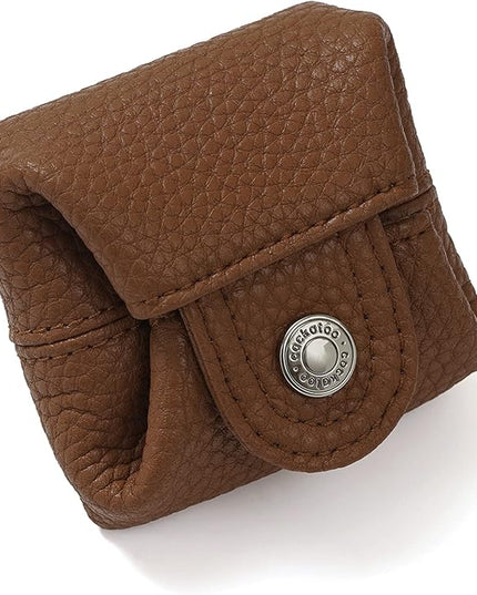 Cockatoo Genuine Leather Coin Pouch Change Holder, Mini Snap Pocket Wallet for Men Women (Brown, Small)