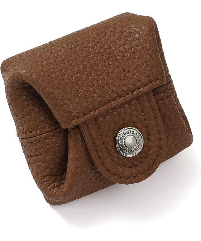 Cockatoo Genuine Leather Coin Pouch Change Holder, Mini Snap Pocket Wallet for Men Women (Brown, Small)