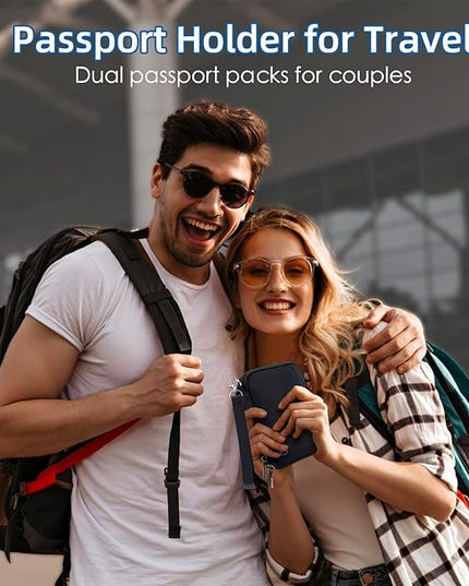 WALNEW Passport Holder for Travel - RFID Blocking Travel Wallet Essentials Organizer with Card Slots & Zipper Pocket (Women/Men)