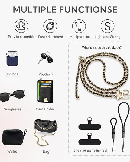 BFSDDM Crossbody Phone Strap - 2 Pads, Leather & Wrist Strap, Adjustable Finger Strap, Universal Phone Lanyard