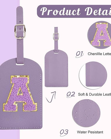 ULICO Initial Passport Cover and Luggage Tag Set,PU Leather Letter Passport Case Holder Travel Suitcase Tag, Personalized Travel Luggage Accessories Gifts for Women Kids Teenage Purple I