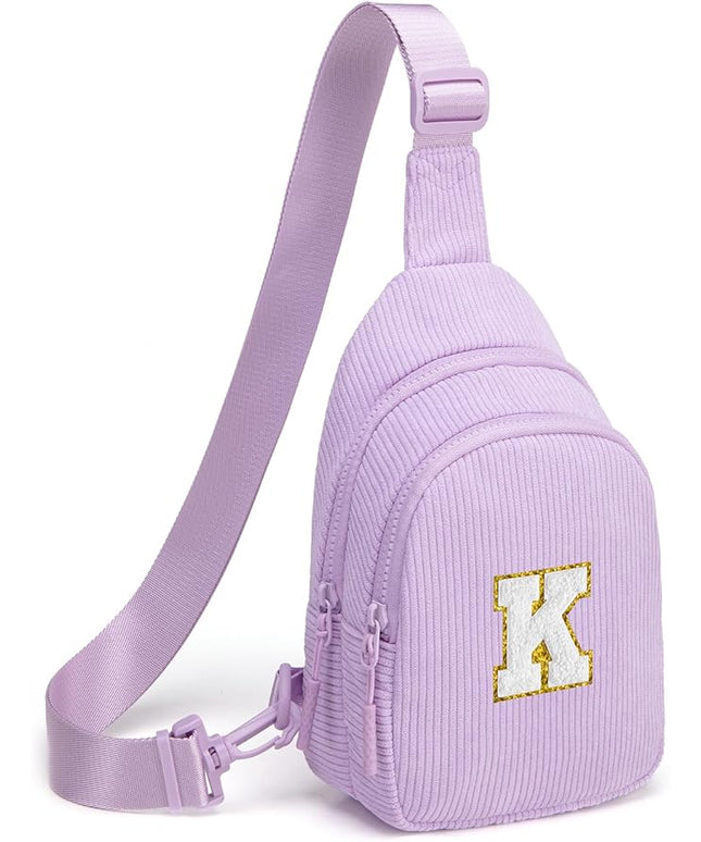 Viverte Small Corduroy Sling Bag Initial Crossbody Bag Fanny Pack for Girls Personalized Birthday Gifts for Teen Girls Gifts