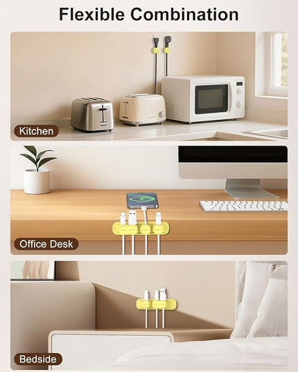 6 Pack Magnetic Cable Clips [1s Open/Lock], Laitver Cord Organizer Holder Strong Adhesive Desk Cable Management- Organize Charging Cords Neatly for Home, Office, Car,Desk, Nightstand-Cream Yellow