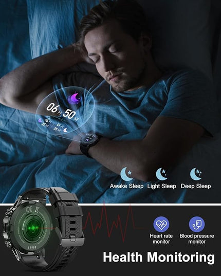 SUNKTA Military Men's Smart Watch (Answer/Dial Calls),100 Sports Modes, 5ATM Waterproof Fitness Watch with Heart Rate/SpO2/Blood Pressure for Android and iOS,1.39''HD Full Screen Smartwatch