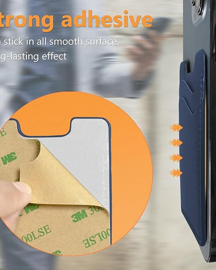 Puxnoin Leather Phone Wallet, Stretchy Card Holder for Back of Phone Case - 2Pack Navy Blue