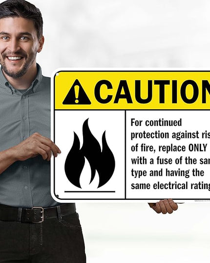 Warning For Continued Protection Against Risk Of Fire Replace Sign, 18x24 Inches, 55 mil thick HDPS (high density polystyrene), Made in USA by My Sign Center