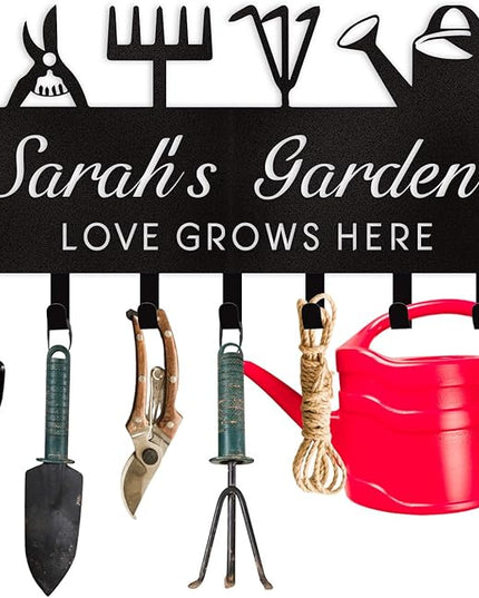 Dyoart Personalized Key Holder for Wall, Custom Name Wall Mounted Black Key Hanger with Horticultural Garden Design, Key Racks Organizer for Hallway Entryway Front Door Storeroom Decor