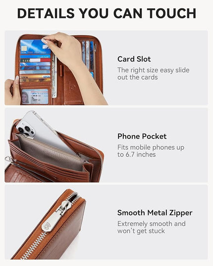 BOSTANTEN Leather Wallet for Women RFID Blocking Zip Around Credit Cards Holder Phone Clutch