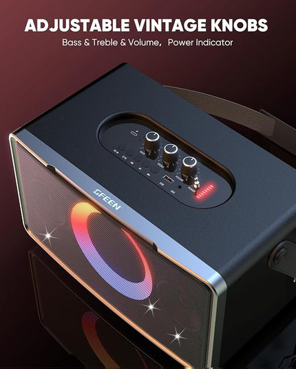 GFEEN Party Bluetooth Speaker: 100W Peak Loud! Deep Bass, 15H Playtime, Large Wireless Speakers, Powerful Sound, Light Show, Fast Charging for Outdoor, Backyard, House(Silver with 2Mic)