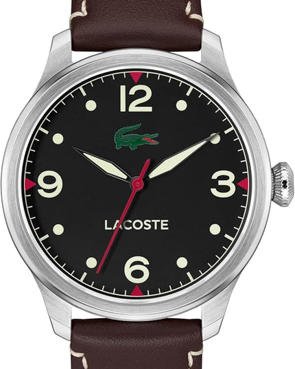 Lacoste Lisbon Men’s Quartz Watch - Three-Hand Sunray Dial with Stick Indexes, Polished Case, Crocodile Logo - Modern, Classic Timepiece - Gift for Him 42mm