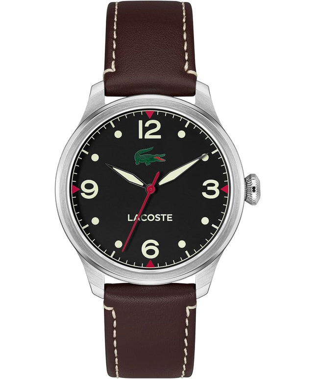 Lacoste Lisbon Men’s Quartz Watch - Three-Hand Sunray Dial with Stick Indexes, Polished Case, Crocodile Logo - Modern, Classic Timepiece - Gift for Him 42mm