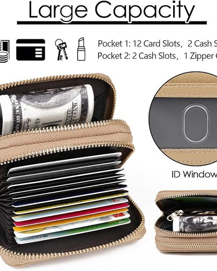 imeetu RFID Credit Card Holder, Small Leather Zipper Card Case Wallet for Women