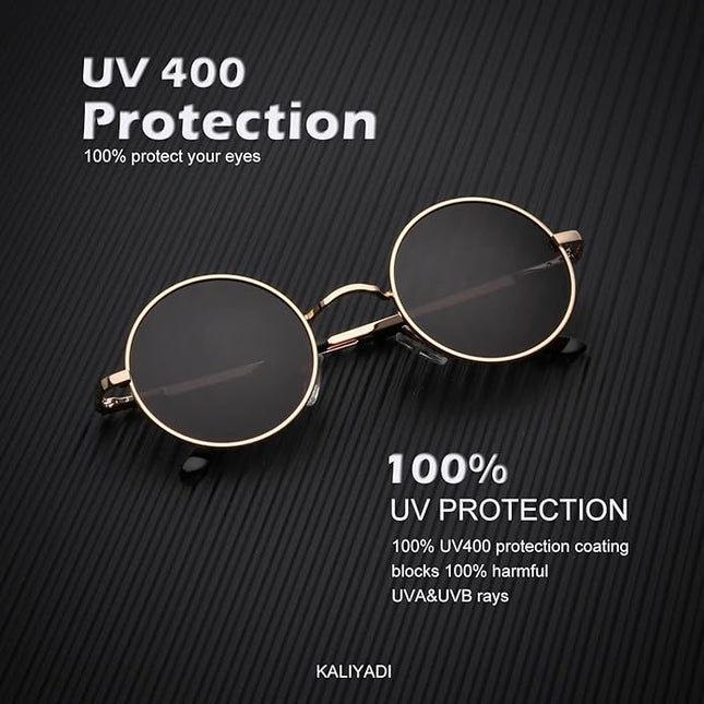 KALIYADI Round Polarized Sunglasses for Men Women Retro Metal Hippie Circle Style Sun Glasses UV Protection