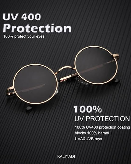 KALIYADI Round Polarized Sunglasses for Men Women Retro Metal Hippie Circle Style Sun Glasses UV Protection