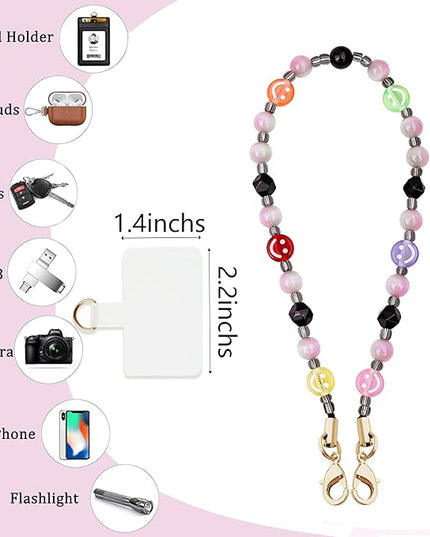 Marble Beaded Phone Wrist Strap,Detachable Phone Bracelet Strap with Tether Tab,Hands-Free Wristlet Strap (Colorful Smiley Face)