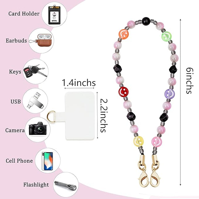 Marble Beaded Phone Wrist Strap,Detachable Phone Bracelet Strap with Tether Tab,Hands-Free Wristlet Strap (Colorful Smiley Face)