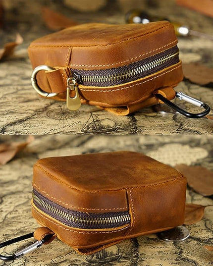 Wugebud 1 Pcs Leather Coin Pouch Keychain, Leather Mini Belt Bag,Coin Organizer, Change Holder, Leather zipper Pouch for Men & Women，Outdoor Running Sports Mini Storage Bag