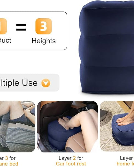 Inflatable Travel Foot Rest Pillow, Kids Airplane Bed, Adjustable Height Leg Pillow for Air Travel, Make a Flat Bed for Kids and Toddlers, Great for Airplane, Train, car（Blue, 1 Pack）