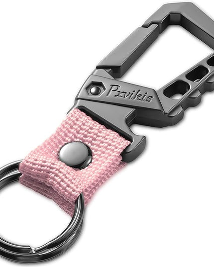 Metal heavy duty key chain carabiner clip bottle opener wrist lanyard ring car key fob unisex for men and women