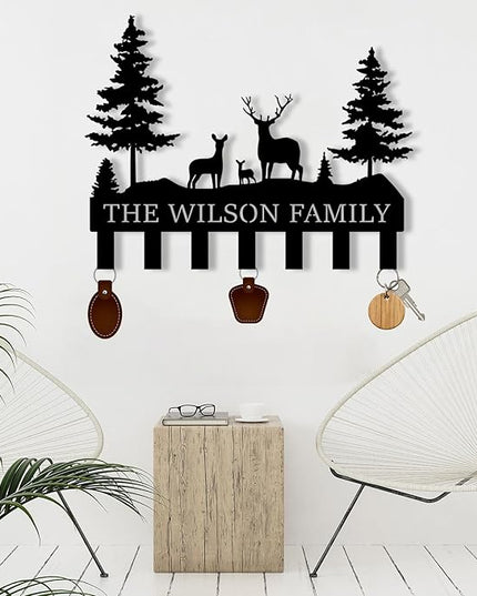Personalized Metal Key Holder for Wall, Forest Design Rack, Metal Wall Mount Custom Name Hooks Decoration, Name Letter Wall Decoration Key Hooks, Key Hanger Decor, Key Organizer for House, Farmer Gift