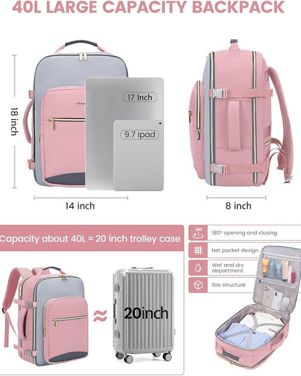 LOVEVOOK 40L Travel Backpack for Women & Men, Airline Approved Carry On Luggage with 3 Packing Cubes, TSA Overnight Bags, Waterproof Personal Item Bag, Weekender Essentials Backpacks fits 17" Laptop