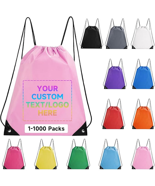 Custom Drawstring Backpacks With Your Logo, 1000 Pack Personalized Text Drawstring Bags String Bag Bulk, Great for Travelling, Gym and for Everyday Use (Light Pink)