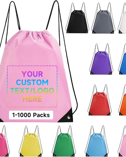Custom Drawstring Backpacks With Your Logo, 100 Pack Personalized Text Drawstring Bags String Bag Bulk, Great for Travelling, Gym and for Everyday Use (Light Pink)