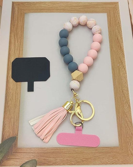Phone Lanyard Silicone Beaded Phone Wrist Strap Cute Elastic Cell Phone Wristlet Chain Bracelet with 2 Tether Tab