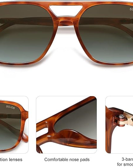 SOJOS Retro Aviator Sunglasses for Women Men,Trendy Rectangle Womens Mens Shades Sun Glasses SJ2202