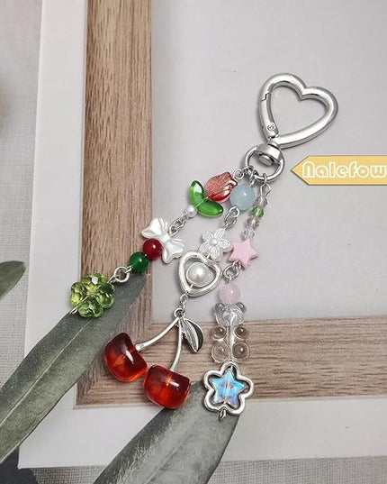 Keychain Bag Accessories Cute Cherry Strawberry Flower Keychains Accessories Decor for Keys Bags Purses Gift