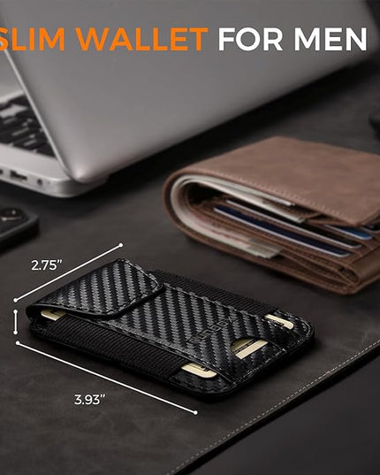 RUNBOX Slim Wallet for Men Front Pocket wallet with Cash Strap Minimalist Leather RFID Blocking wallet