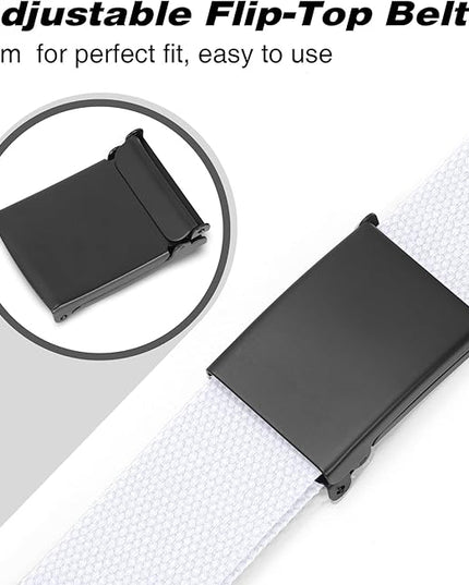 WHIPPY Canvas Web Belt Flip-Top Solid Black Military Buckle Fully Adjustable Mens Webbing Belts Cut To Fit