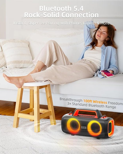 Portable Bluetooth Speaker Wireless,140W Peak Loud Sound with 2 Subwoofers and 2 Tweeters, Plus Bass Boost, IP65 Waterproof Outdoor Speaker, 24H Playtime, RGB Lights, TF/AUX/USB/Mic Input, Large Party