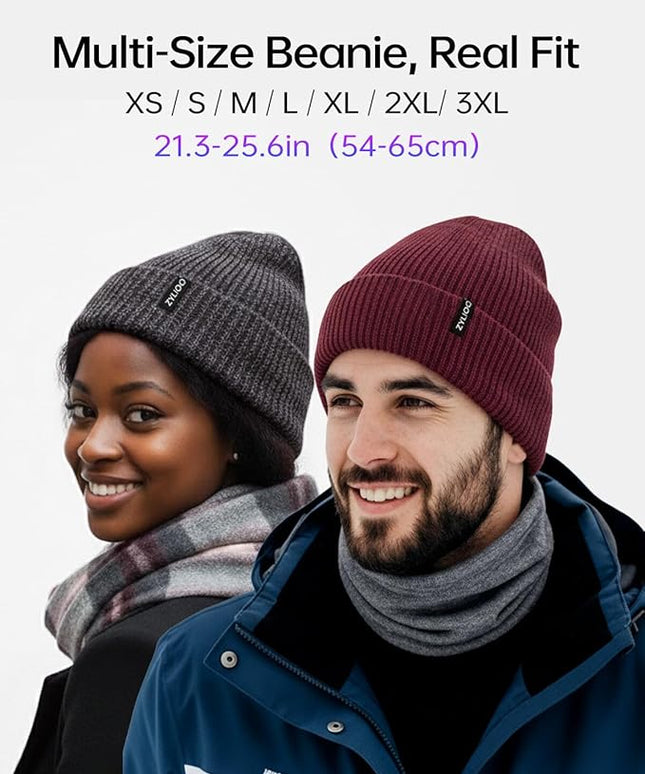 Zylioo Oversize Beanie Hats, XXL Big Size Ribbed Knit Cuffed Winter Hat for Cold Weather, Warm Skull Watch Cap