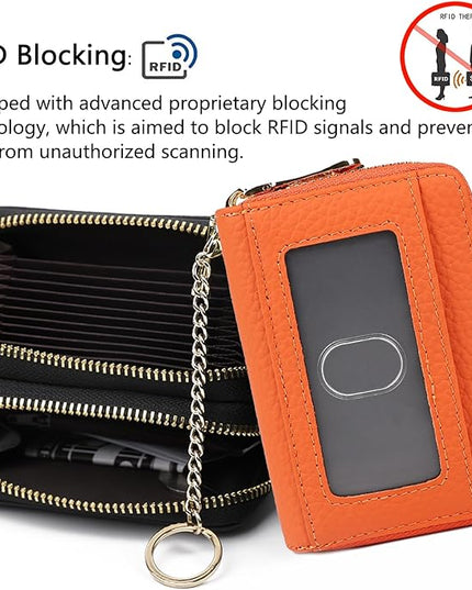 imeetu RFID Credit Card Holder, Small Leather Zipper Card Case Wallet for Women