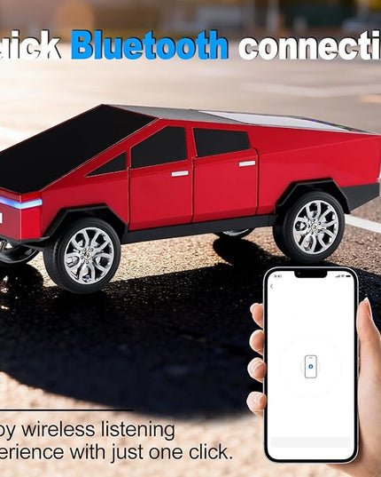 Futuristic Truck Model Bluetooth Replica Speaker with LED Display Screen – Considerate Gift for Car Design Fans & Audio Users, TWS Stereo, FM, USB/TF Playback, LED Headlights, Built-in Mic (Red)