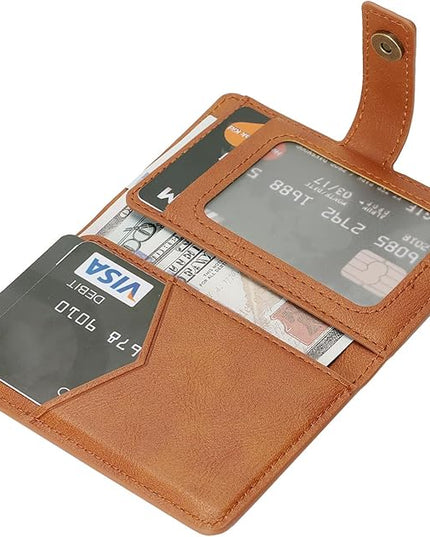 Ultra-Thin Magnetic Wallet Card Holder for iPhone and All MagSafe Protective Cases，Premium PU leather, powerful magnetic closure, stand function, 6 card slots (brown)