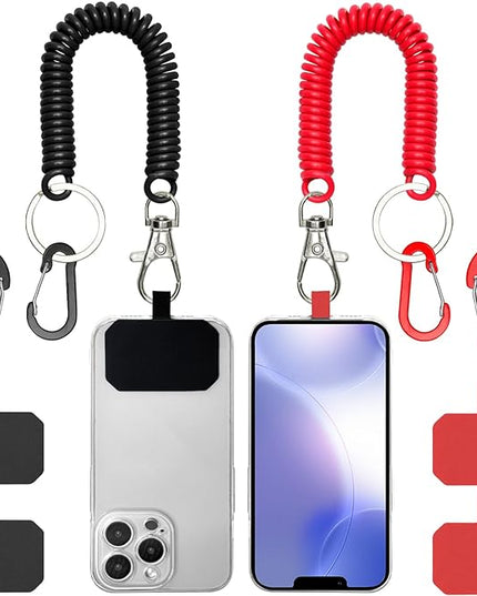 Phone Tether Lanyard Anti Theft Phone Strap with Carabiner Anti-Drop Outdoor Skiing Hiking Cycling Fishing Climbing fit iPhone and Most Cell Phones (Black+Red)