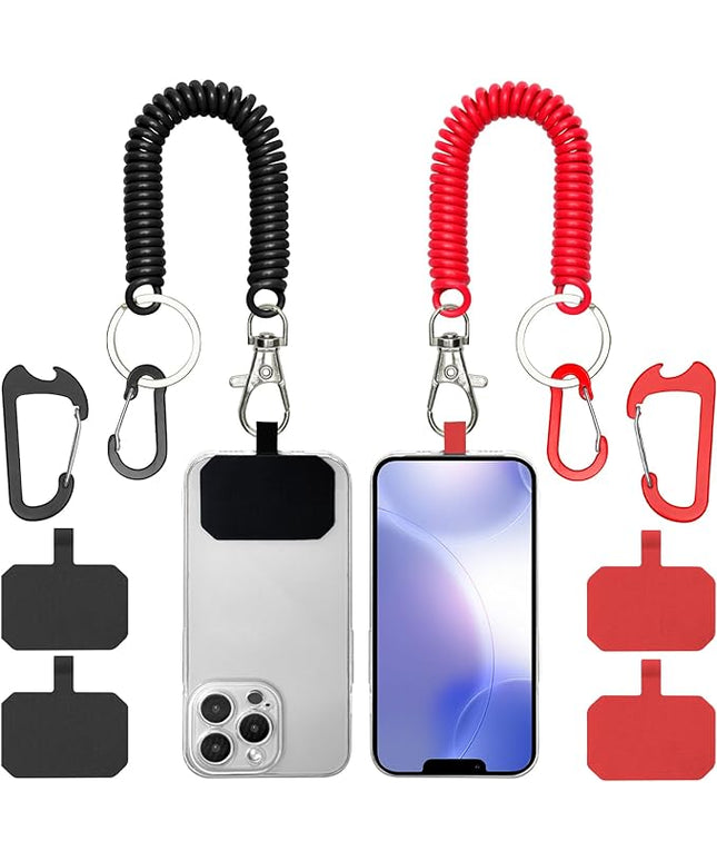 Phone Tether Lanyard Anti Theft Phone Strap with Carabiner Anti-Drop Outdoor Skiing Hiking Cycling Fishing Climbing fit iPhone and Most Cell Phones (Black+Red)