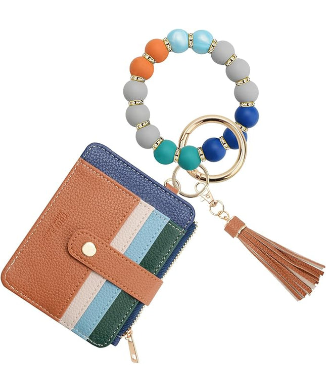 COOLANS Silicone Bracelet Wristlet Wallet Credit Card Holder RFID,ID Window,Key Ring Tassel,Slim Wallet Women Keychain Purse