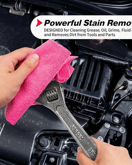FIXSMITH Shop Towels, Microfiber Cleaning Cloth Bulk, 24 Pack Microfiber Towels for Cars, All-Purpose Absorbent Cleaning Rags, Dust Cloth for Automotive, Mechanic, Garage, Bar, 11.5 x 11.5 inch