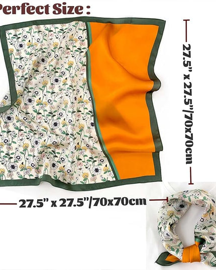 kcctoo 27.5" Mulberry Silk Feeling Head Scarf Women's Fashion Square Neck Satin Scarfs for Bag Hair Scarves Gift