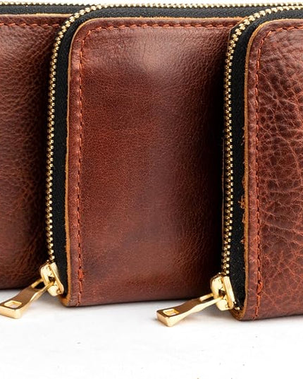 Portland Leather Goods Women's Accordion Zip Wallet – Handcrafted in Durable, Full-Grain Leather – 8 Card Slots & Secure Zippered Pocket – Nutmeg