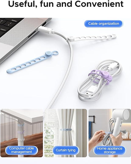 ORICO Silicone Cable Ties, Data Cable Organizer Reusable with Locking Buckle Design, High Elasticity Cord Wraps for Earphone, Phone Charger, Adjustable Fastening Cable Straps Colorful (18Pcs)